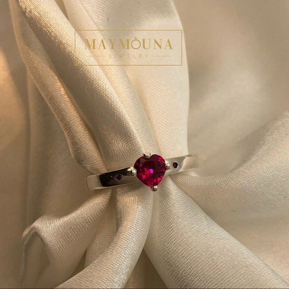 925 Sterling Silver “You & Me” Ruby CZ Birthstone - Picture 5 of 7
